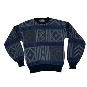 VTG Chartwell Grandpa Sweater Mens Large Acrylic 90s Geometric Style Gray Purple